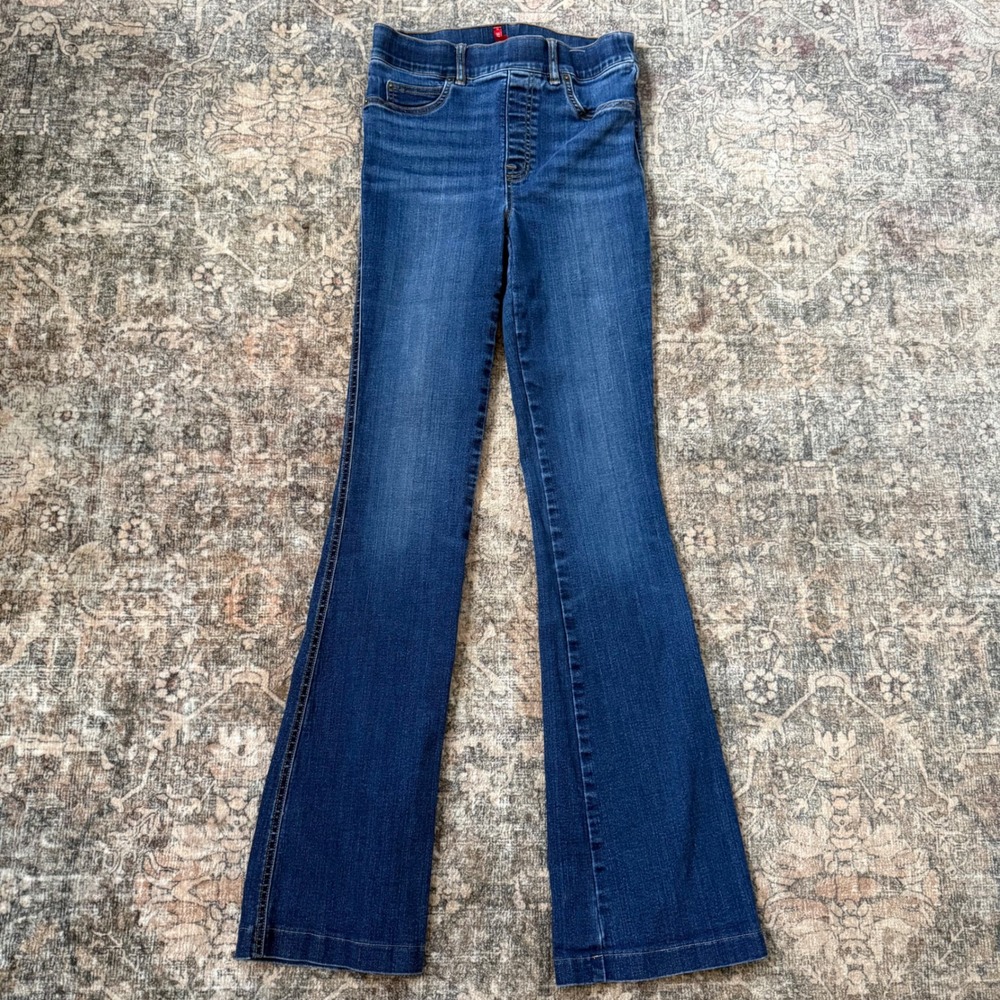 Spanx Flare Jeans Medium Wash High Rise Pull On Denim Tall Size Small Long